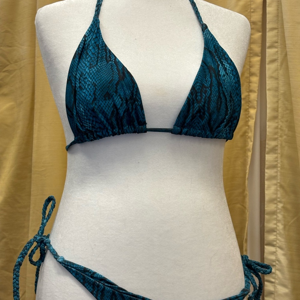 Mi‎ Teal and Black Patterned Bikini